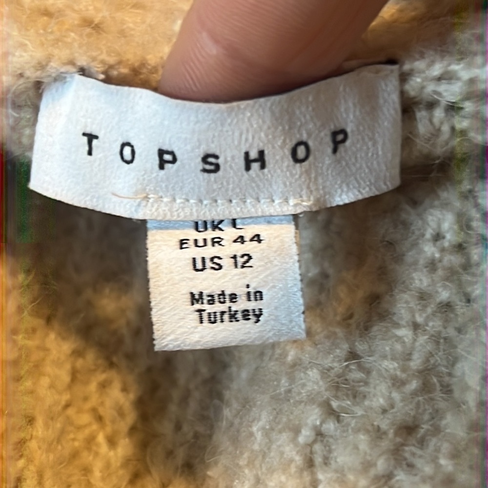 Topshop Cardigan Sweater Tan Knit Belted Waist Blouson Sleeve Size 12 - Picture 5 of 5